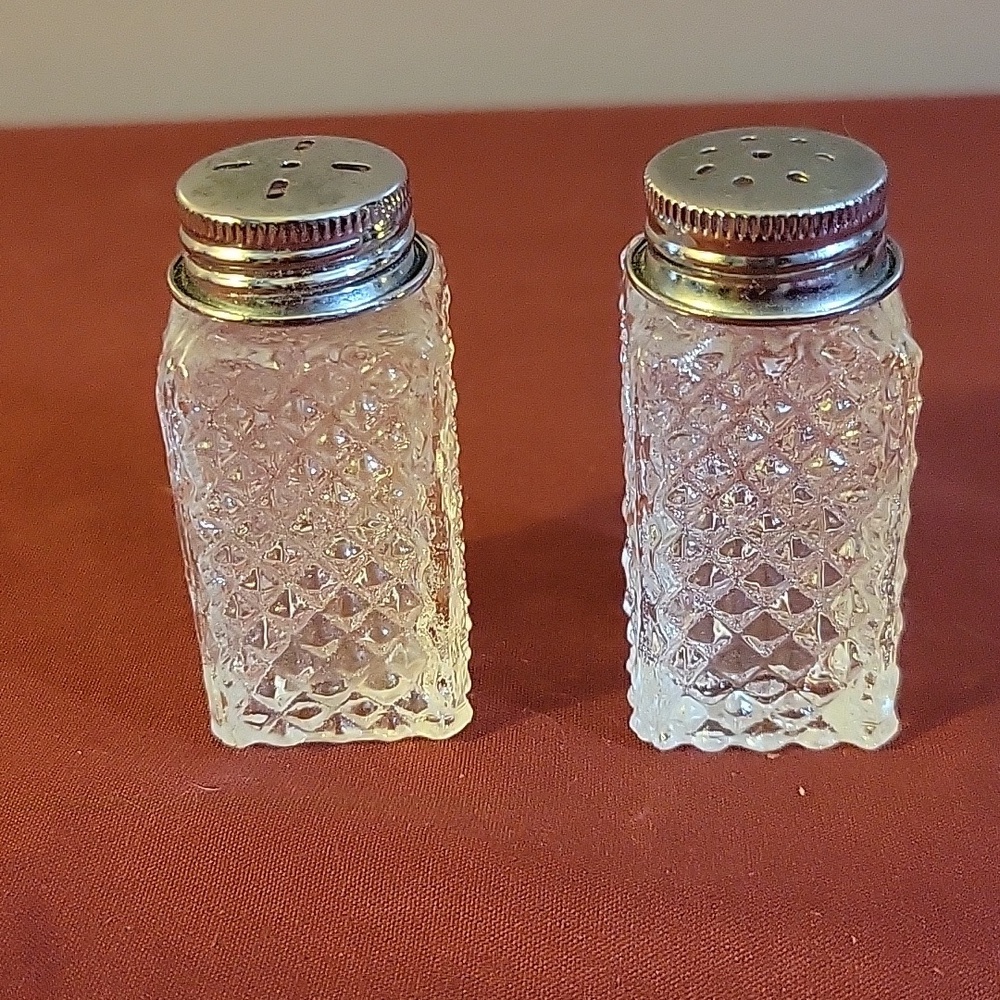 Vintage Crystal Glass Sterling Top Salt & Pepper Shakers